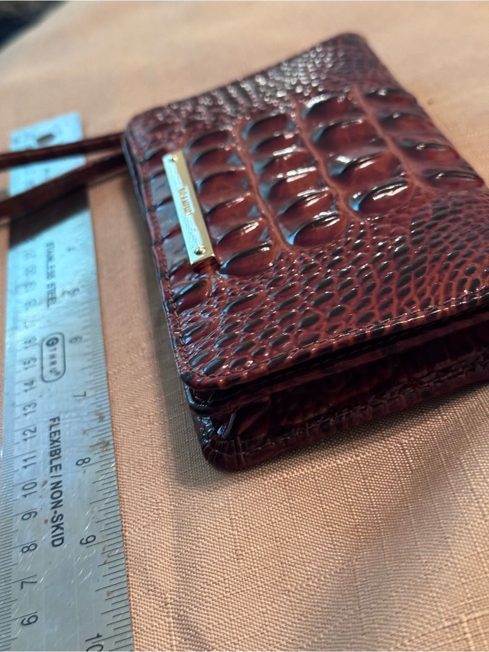 Brahmin- Wristlet Wallet in Deep Brown Croc-Embossed Leather - Picture 2 of 7